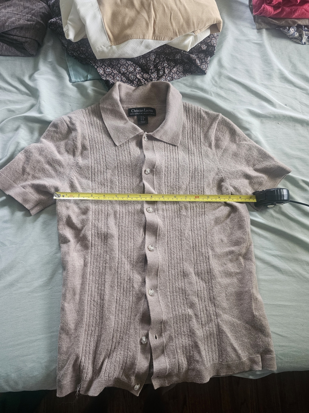 Christian Lacroix Short-Sleeve Button-Front Polo Shirt in Taupe